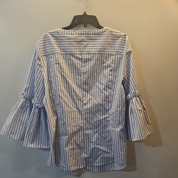 Zara Striped Blue and White Blouse with Ruffled Sleeves - Picture 6 of 10
